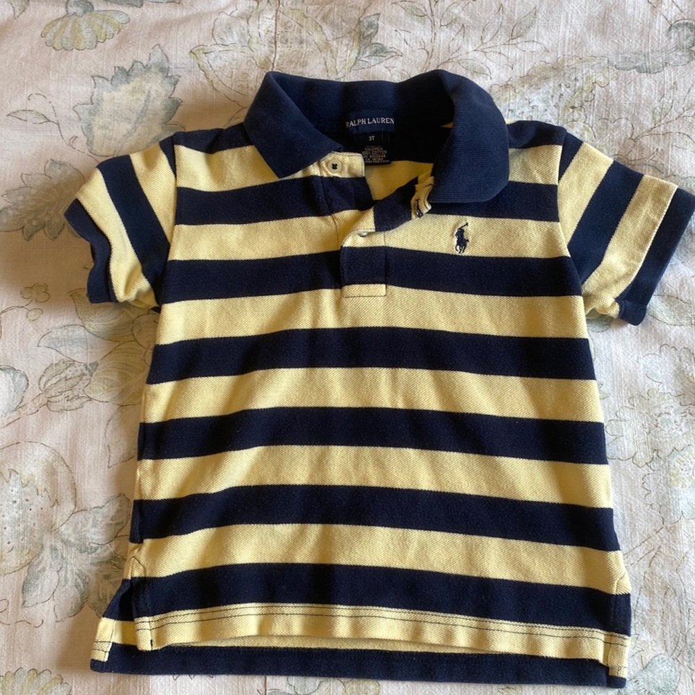 Polo by Ralph Lauren navy and yellow stripe shirt 3T